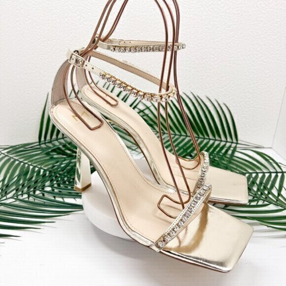 Marc Fisher Women's Karima Ankle Strap Sandals Size 11M Gold Metallic Rhinestone - Picture 1 of 11